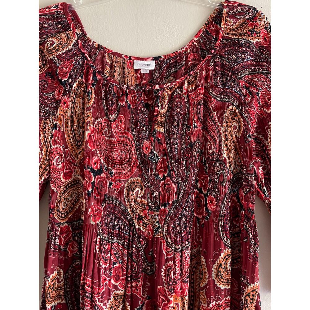 Avenue Red Colorful Boho Top Plus Size 22 24 Pleated Paisley Bell Sleeves - Picture 5 of 10